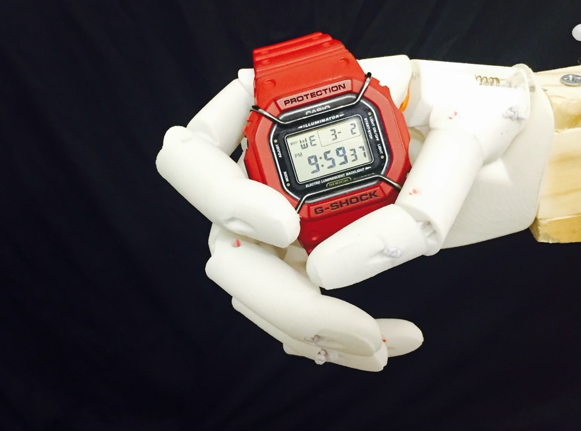 Bionic hand wearing a watch