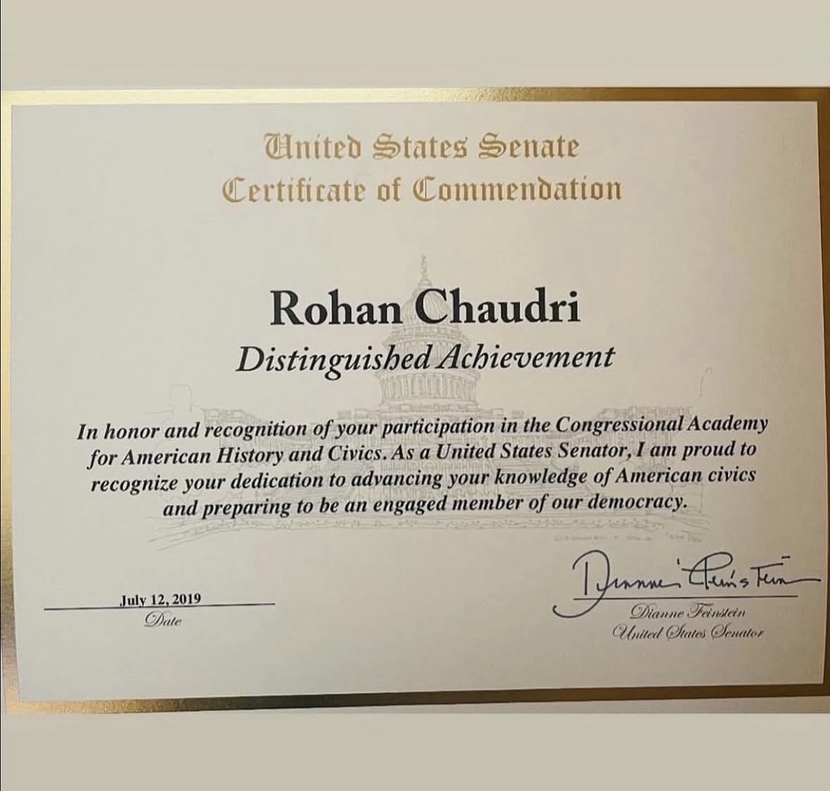 U.S. Senate certificate preview