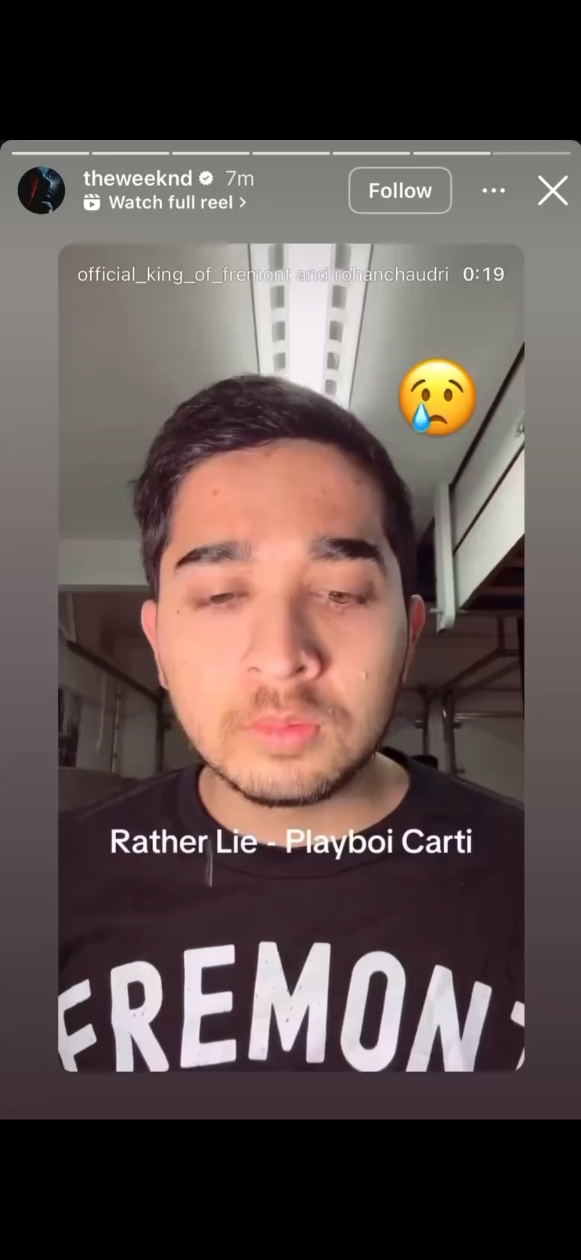 Screenshot of The Weeknd reposting Rohan